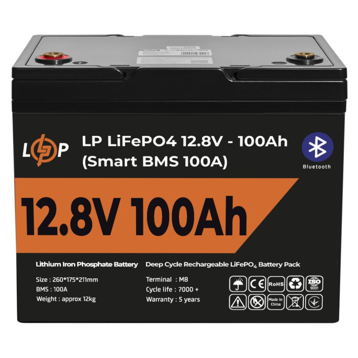 Акумулятор LogicPower LP LiFePO4 12V (12,8V) - 100 Ah (1280Wh) (Smart BMS 100А) BT 20197 