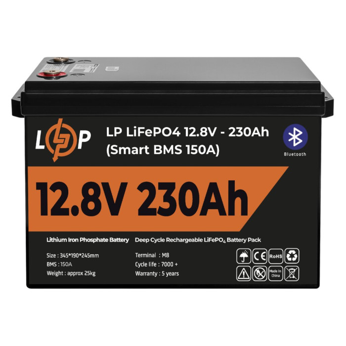 Аккумулятор LogicPower LP LiFePO4 12V (12,8V) - 230 Ah (2944Wh) (Smart BMS 150А) з BT пластик для ИБП 20199