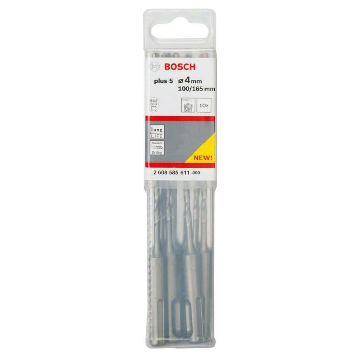 Буры по бетону 10 шт BOSCH SDS plus-5 4х100х165 мм SDS-Plus 2608585611
