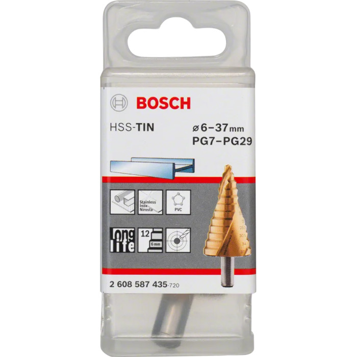 Сверло ступенчатое по металлу BOSCH HSS-TiN 6-37х93 мм 2608587435 - изображение 2