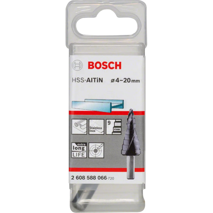 Сверло ступенчатое по металлу BOSCH HSS-AlTiN 4-20х70.5 мм 2608588066 - изображение 2