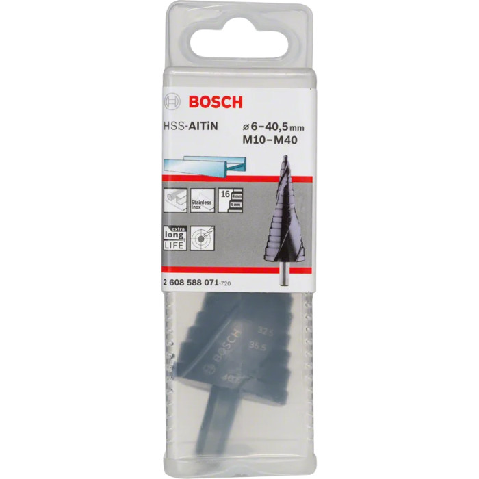 Сверло ступенчатое по металлу BOSCH HSS-AlTiN 6-40.5х125.5 мм 2608588071 - изображение 2