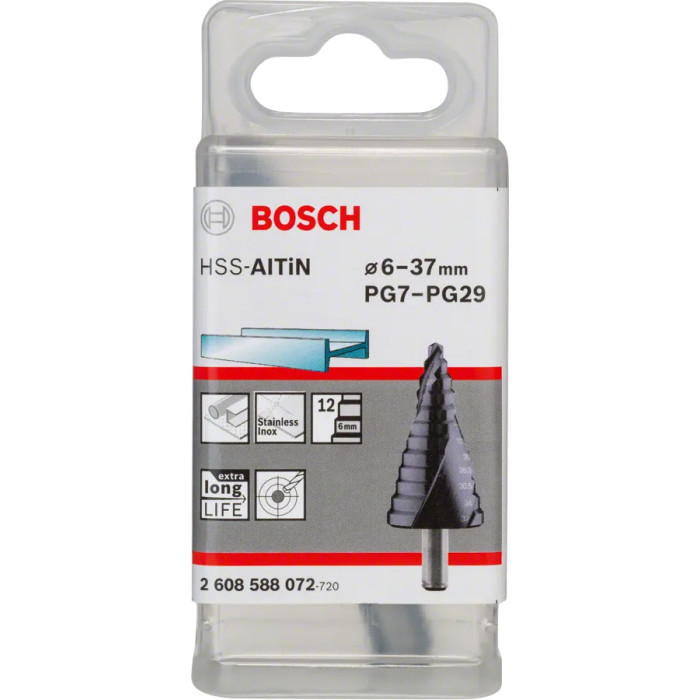 Сверло ступенчатое по металлу BOSCH HSS-AlTiN 6-37х93 мм 2608588072 - изображение 2