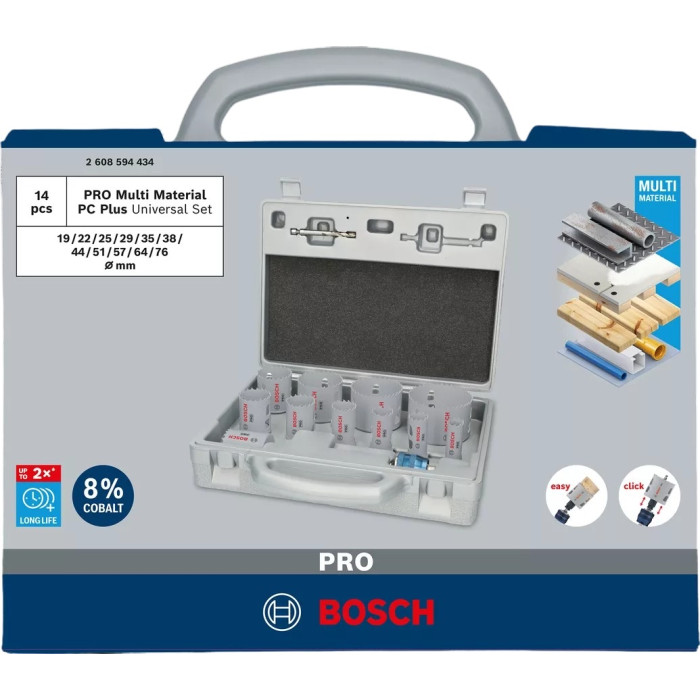 Набір біметалевих коронок універсальних 11 шт BOSCH PRO Multi Material PC Plus 19-76 мм 2608594434 - зображення 3