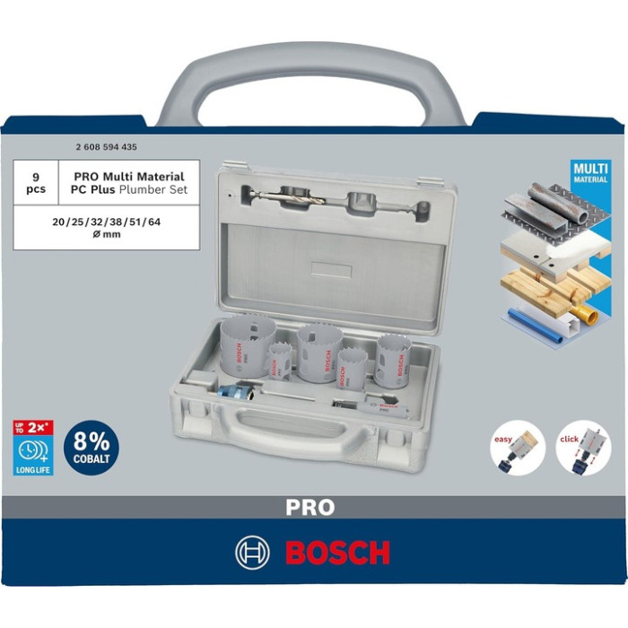 Набір біметалевих коронок універсальних 6 шт BOSCH PRO Multi Material PC Plus 20-64 мм 2608594435 - зображення 2