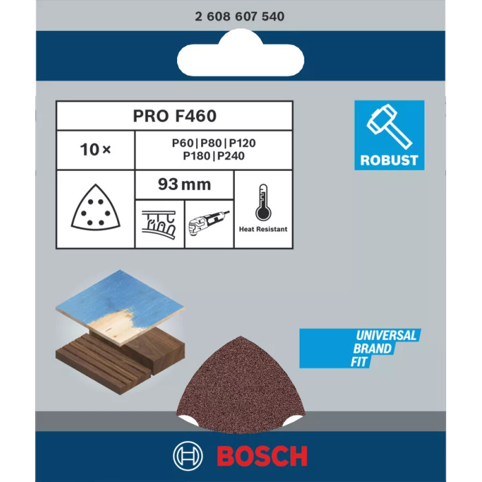 Шлифовальные листы 10 шт BOSCH PRO F460 93х93 мм 60 2608607540 - изображение 2