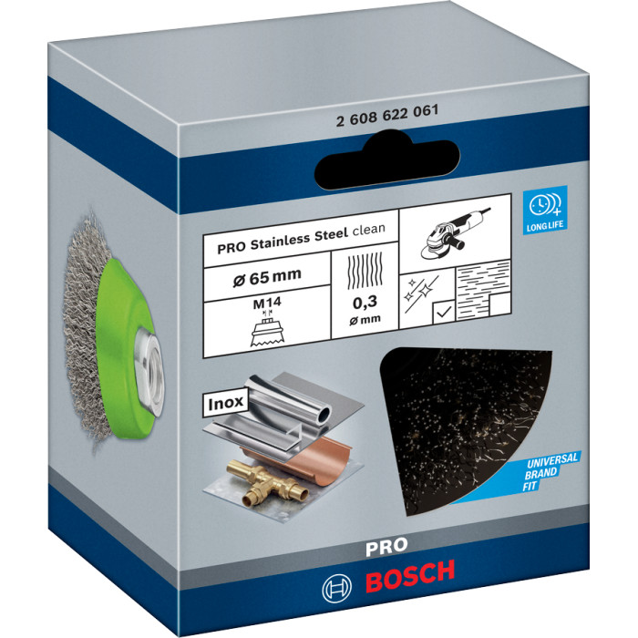 Зачисна щітка BOSCH 65х0.3 мм M14 PRO Stainless Steel clean 2608622061 - зображення 2