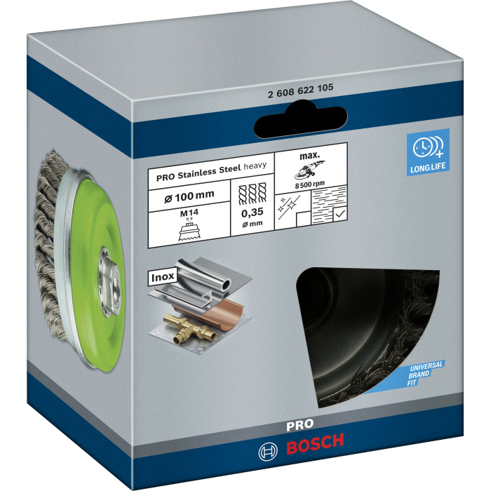 Чашечная зачистная щетка BOSCH PRO Stainless Steel heavy 100x0.35 мм 2608622105 - изображение 2