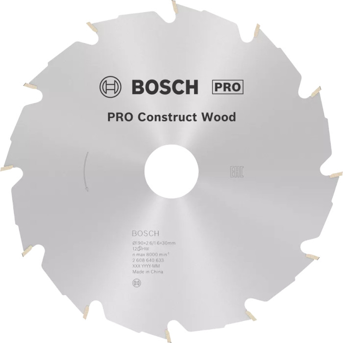 Диск пильний по конструкционному дереву BOSCH PRO Construct Wood 190х30х12 2608640633