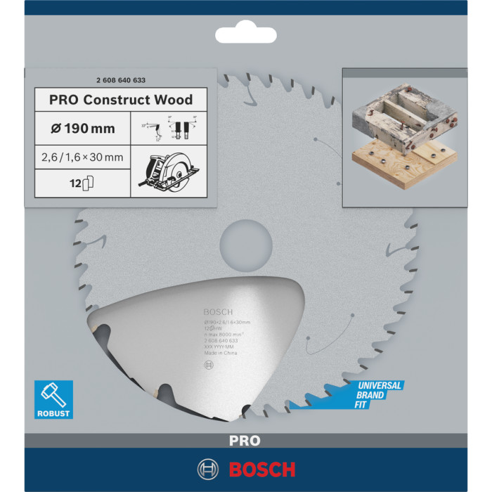 Диск пильний по конструкционному дереву BOSCH PRO Construct Wood 190х30х12 2608640633 - изображение 2