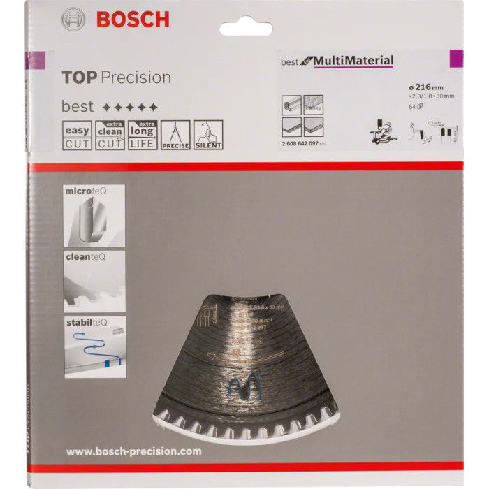 Диск пильний універсальний BOSCH Best for Multi Material 216х30х64 2608642097 - зображення 2