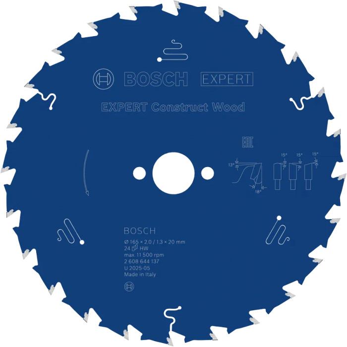 Диск пильный по дереву с бетоном и гвоздями BOSCH EXPERT Construct Wood 165х20х24 2608644137
