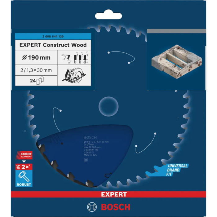 Диск пильный по дереву с бетоном и гвоздями BOSCH EXPERT Construct Wood 190х30х24 2608644139 - изображение 2