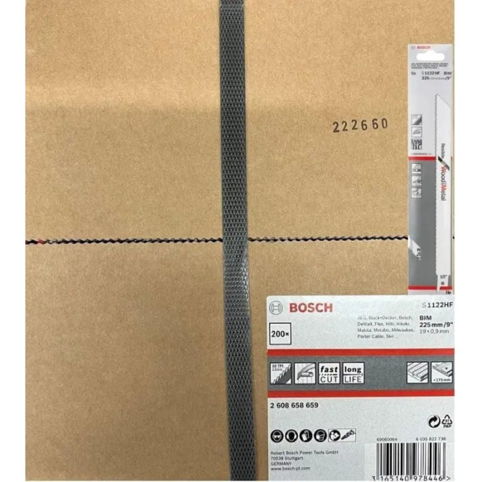 Полотна для сабельной пилы 200 шт BOSCH Flexible for Wood and Metal S 1122 HF 2608658659