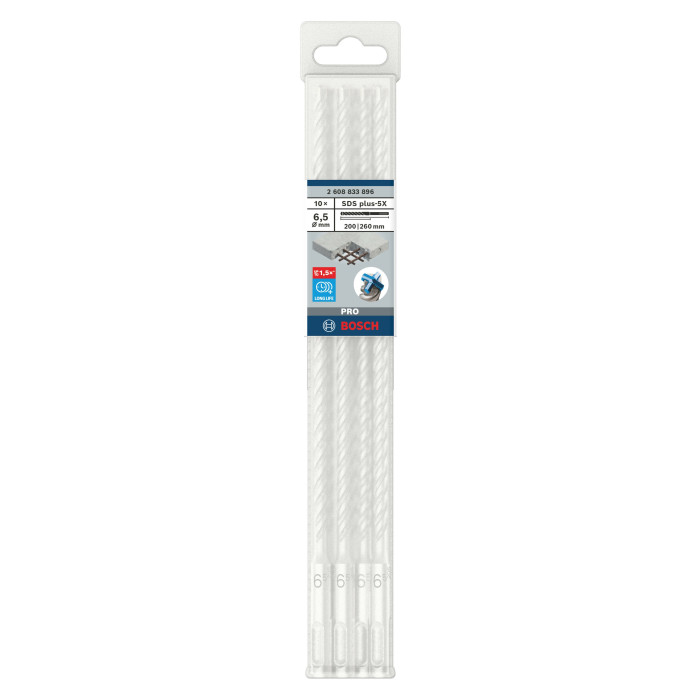 Буры по бетону 10 шт BOSCH PRO SDS plus-5X 6.5х200х260 мм SDS-Plus 2608833896