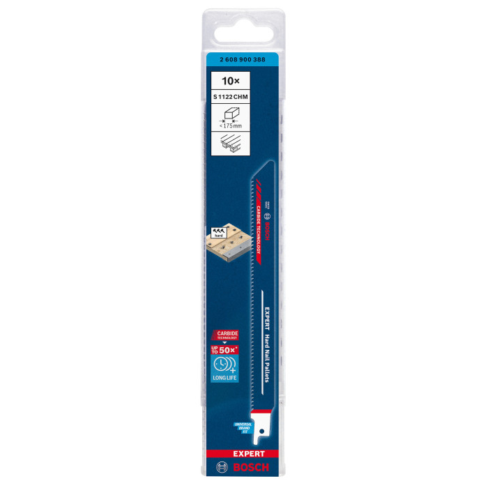 Полотна по дереву для сабельной пилы 10 шт BOSCH EXPERT Hard Nail Pallets 225 мм 8 TPI S 1122 CHM 2608900388