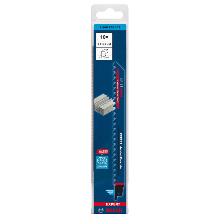Полотна по пенобетону для сабельной пилы 10 шт BOSCH EXPERT Aerated Concrete 225 мм 3 TPI S 1141 HM 2608900409