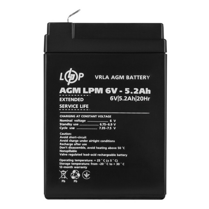 Аккумулятор LogicPower LPM AGM 6 В 5.2 Ач 4158 - изображение 3