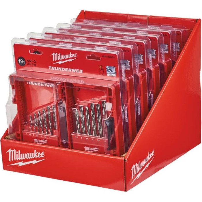 Дисплей із 6 наборів свердел по металу Milwaukee HSS-G THUNDERWEB 19 шт 1-10 мм 4932352375