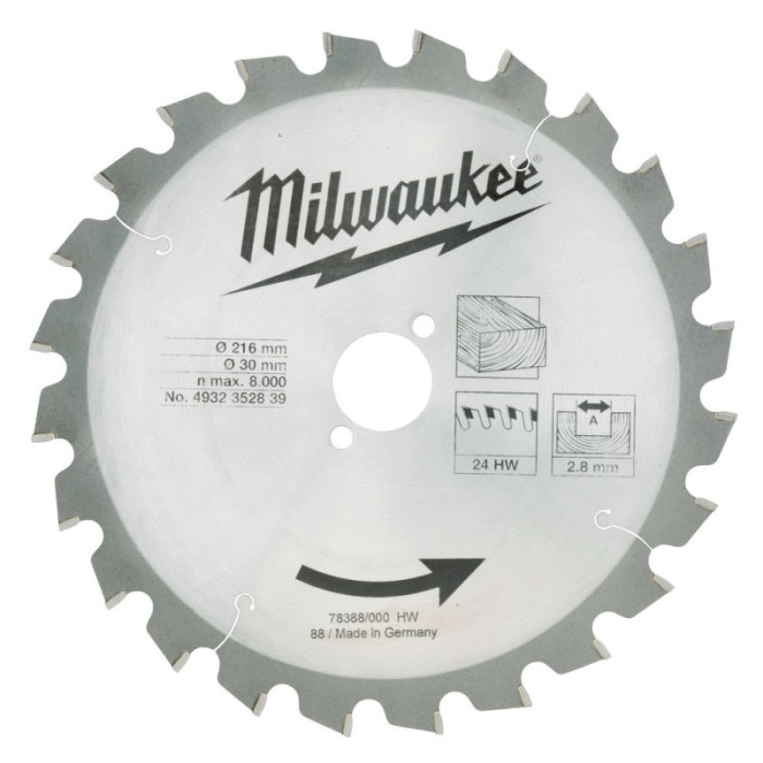 Диск пильный по дереву Milwaukee 216х30х24 4932352839