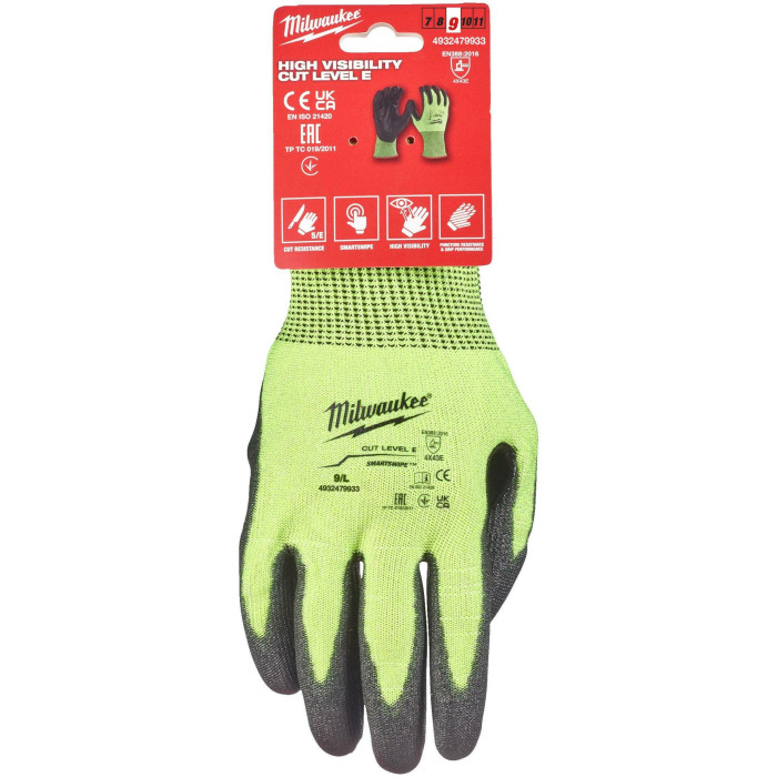 Перчатки сигнальные с защитой от порезов Milwaukee Hi-Vis Cut 5/E 9/L 4932479933 - изображение 2