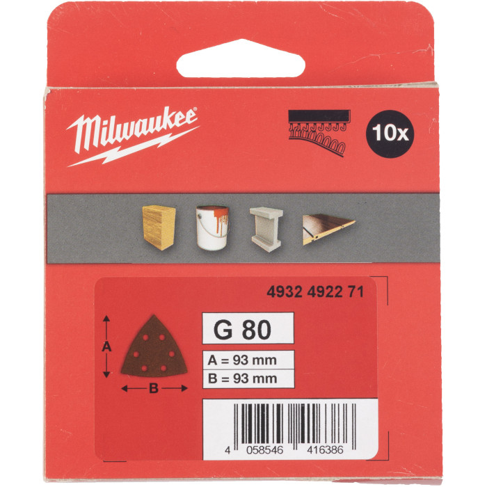 Шліфувальні листи 10 шт Milwaukee 93х93 мм G80 4932492271 - зображення 2