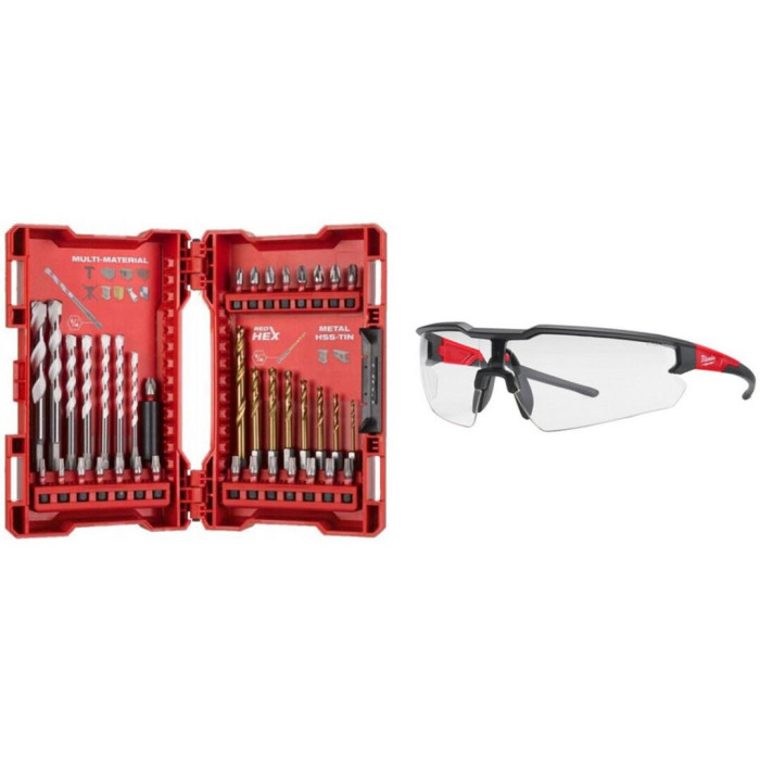 Набор сверл и бит Milwaukee SHOCKWAVE RedHEX 39 предметов + очки Perfect match deal Shockwave 2B 4932492657