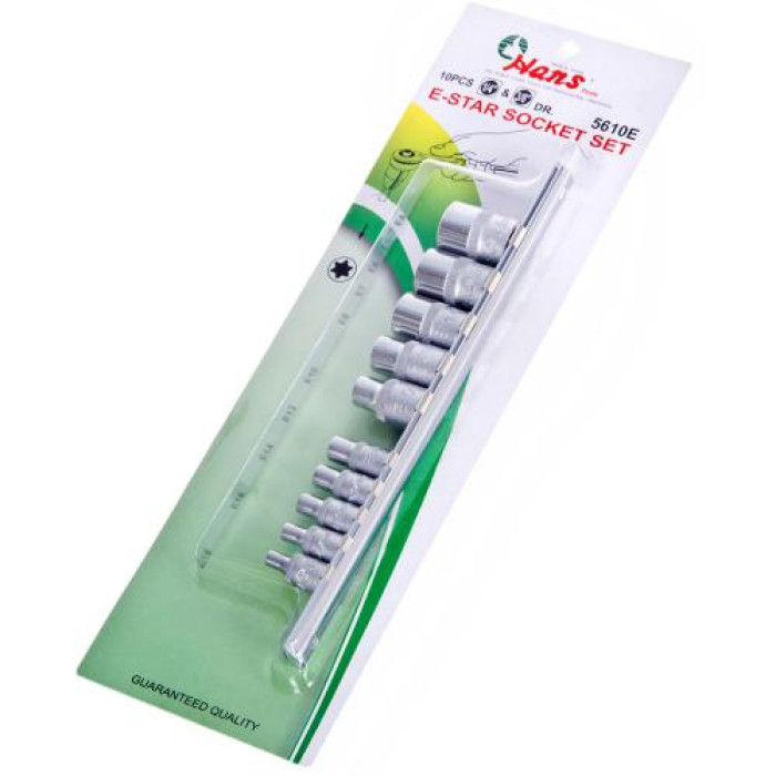 Haбоp головок торцевых 10 шт TOPTUL E4-E18 1/4 дюйма, 3/8 дюйма 5610Е - изображение 2