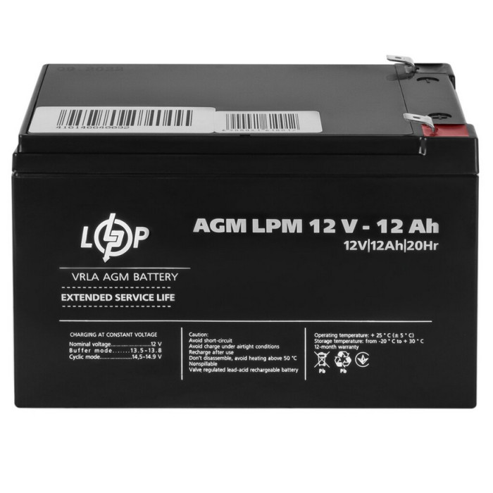 Акумулятор LogicPower AGM LPM 12 В 12 Аг 6550