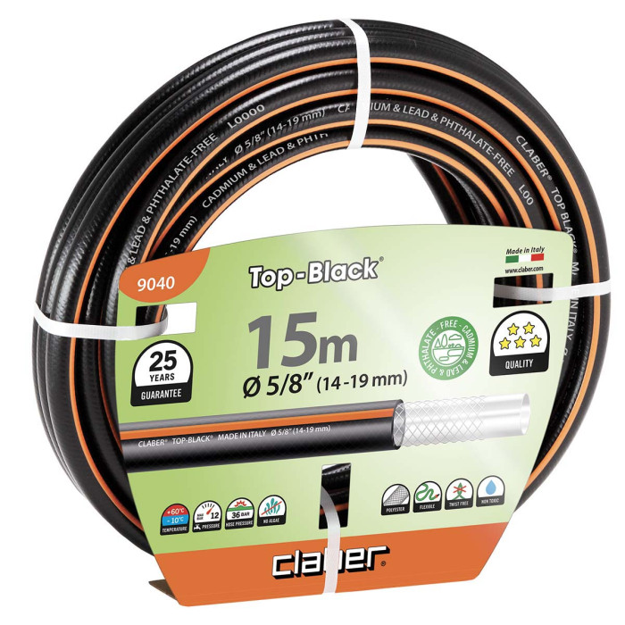Шланг поливочный 14-19 мм 15 м Claber Top Black 90400000