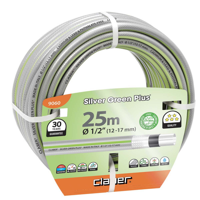 Шланг поливочный 12-17 мм 25 м Claber Silver Green Plus 90600000