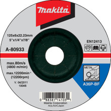 Круг зачистной по металлу Makita 125х22.23х6 мм 36P A-80933