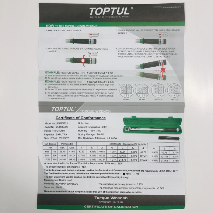 Ключ динамометрический TOPTUL 535 мм 1/2