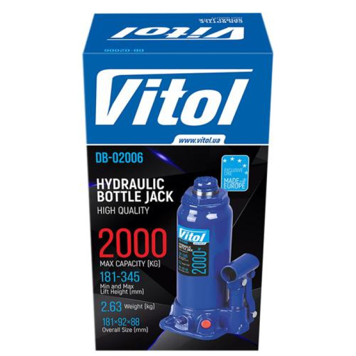 Домкрат бутылочный гидравлический Vitol 2 т ДБ-02006 - изображение 5