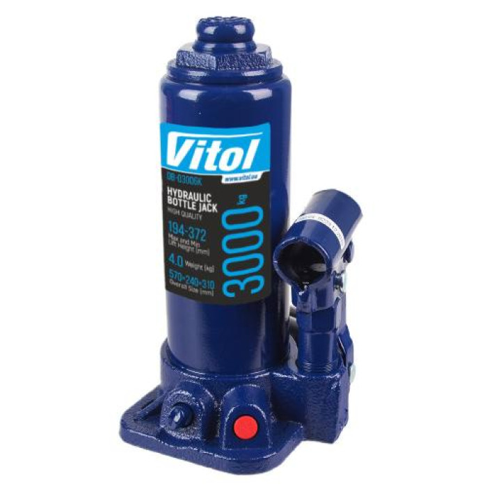 Домкрат бутылочный гидравлический Vitol 3 т T90304S ДБ-03006К