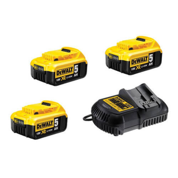 Набір DeWALT XR зарядний пристрій 10.8-18 В, акумулятори 3 шт Li-Ion 18 В 5 Аг DCB105P3