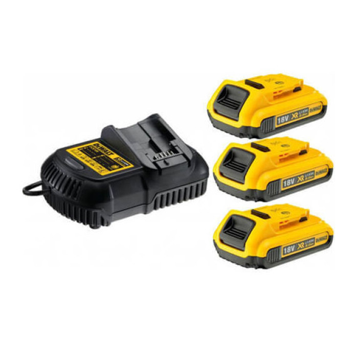 Набір DeWALT XR зарядний пристрій 10.8-18 В, акумулятори 3 шт Li-Ion 18 В 2 Аг DCB115D3