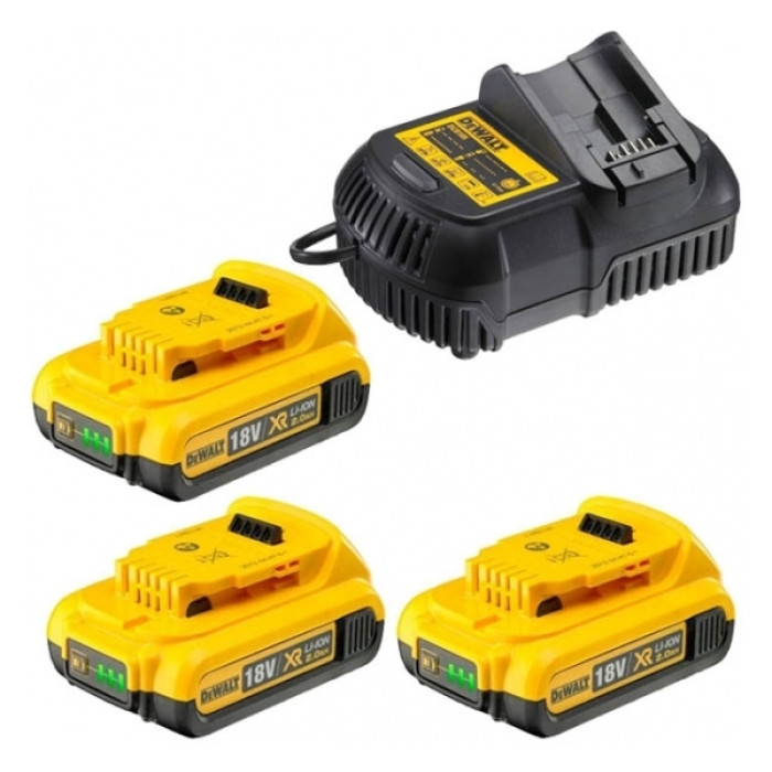 Набір DeWALT XR зарядний пристрій 10.8-18 В, акумулятори 3 шт Li-Ion 18 В 2 Аг DCB115D3 - зображення 2