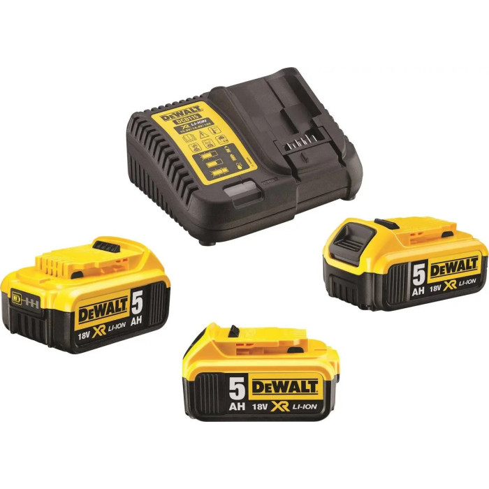 Набір DeWALT XR зарядний пристрій 10.8-18 В, акумулятори 3 шт Li-Ion 18 В 5 Аг DCB115P3 - зображення 2