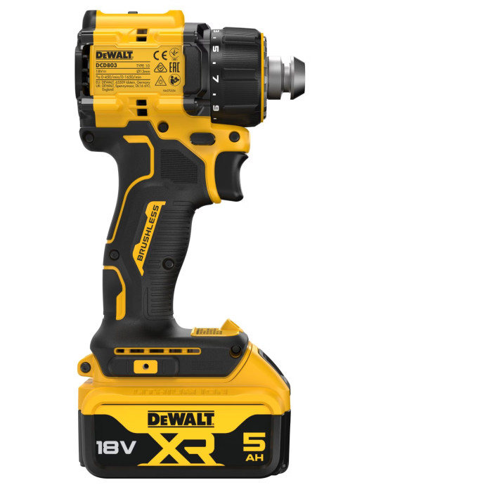 Дрель-шуруповёрт аккумуляторная со сменными насадками DeWALT DCD803P2T - изображение 9