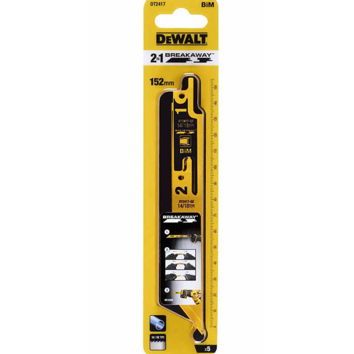 Полотна по металлу для сабельной пилы 5 шт DeWALT Breakaway 152 мм 14-18 TPI DT2417 - изображение 2