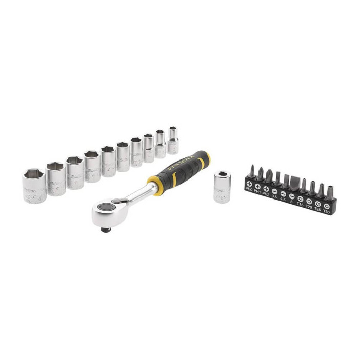 Набор из рукоятки с храповым механизмом, головок и бит 1/4 дюйма 22 предмета STANLEY FMMT82679-0