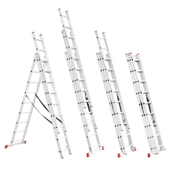 Лестница раскладная 3-х секционная 3x9 5927 мм INTERTOOL LT-0309 - изображение 2