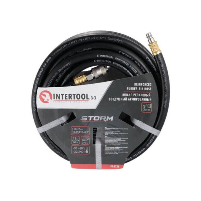 Шланг армированный прямой INTERTOOL 10х17 мм 15 м PT-1739