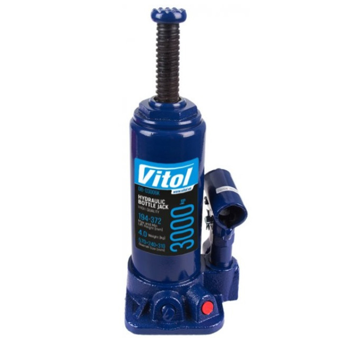 Домкрат бутылочный гидравлический Vitol 3 т T90304 ДБ-03006 - изображение 2